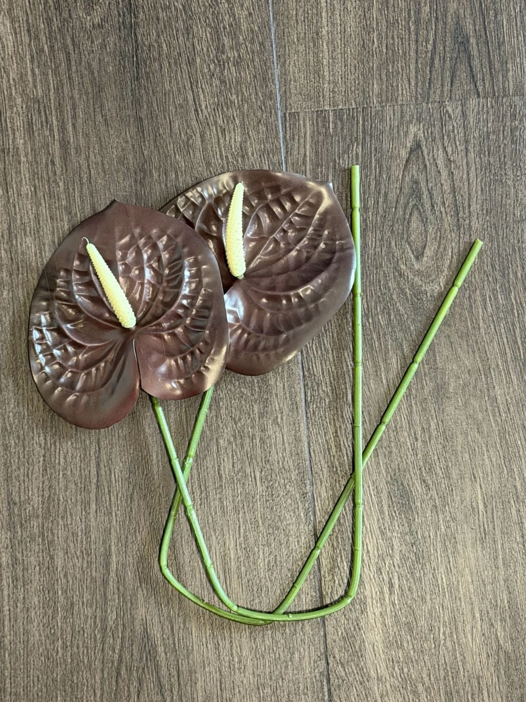 Artificial Brown Anthurium Flowers Real Touch 2 Pcs 1