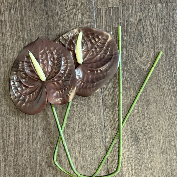 Artificial Brown Anthurium Flowers Real Touch 2 Pcs