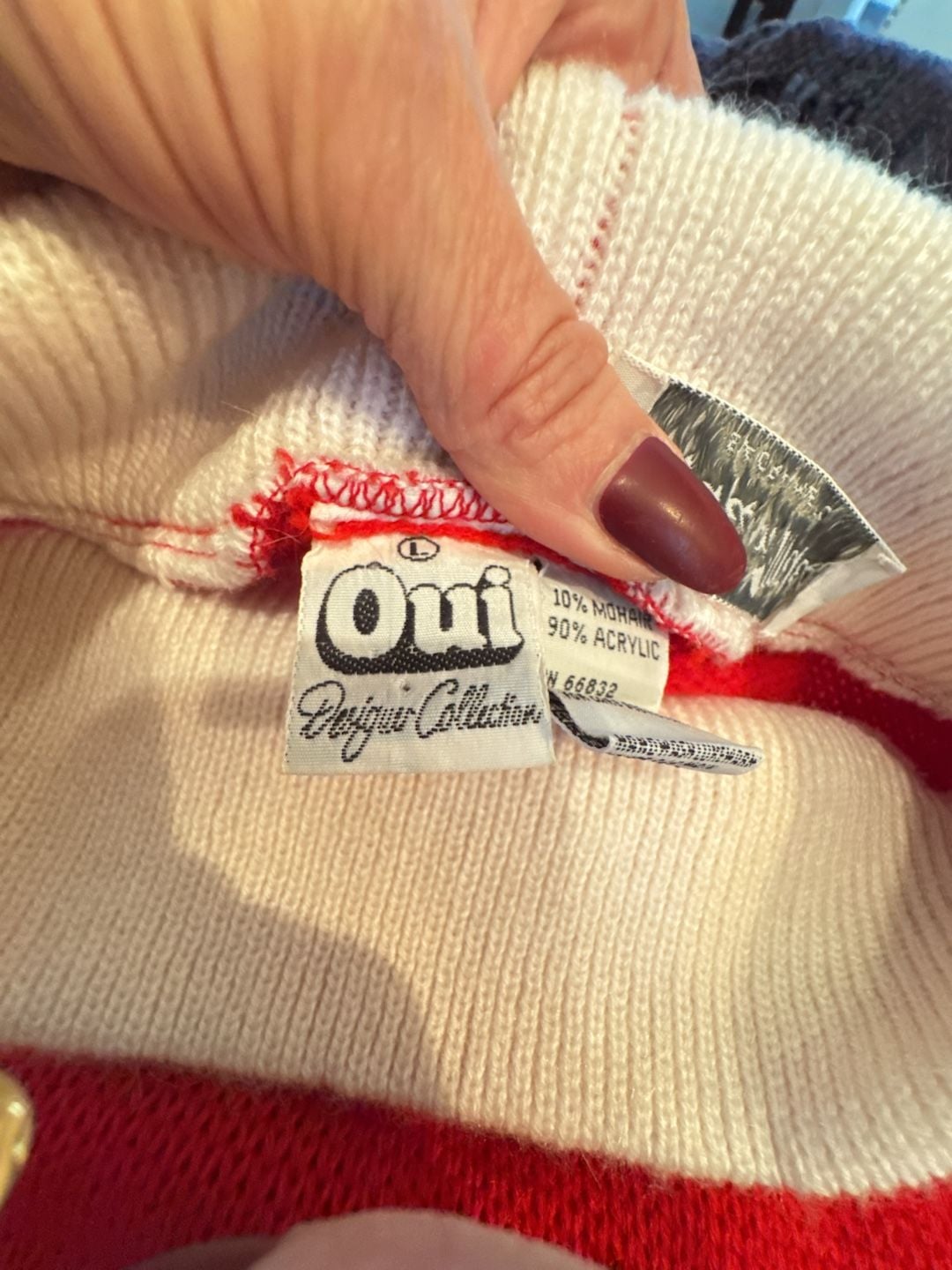 Oui Designer Collection Ski Sweater Size L Red Mountain Scene 6