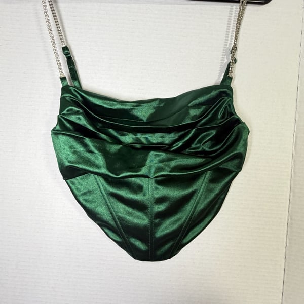 Windsor Twice The Fun Satin Crop Top Size M Green Corset