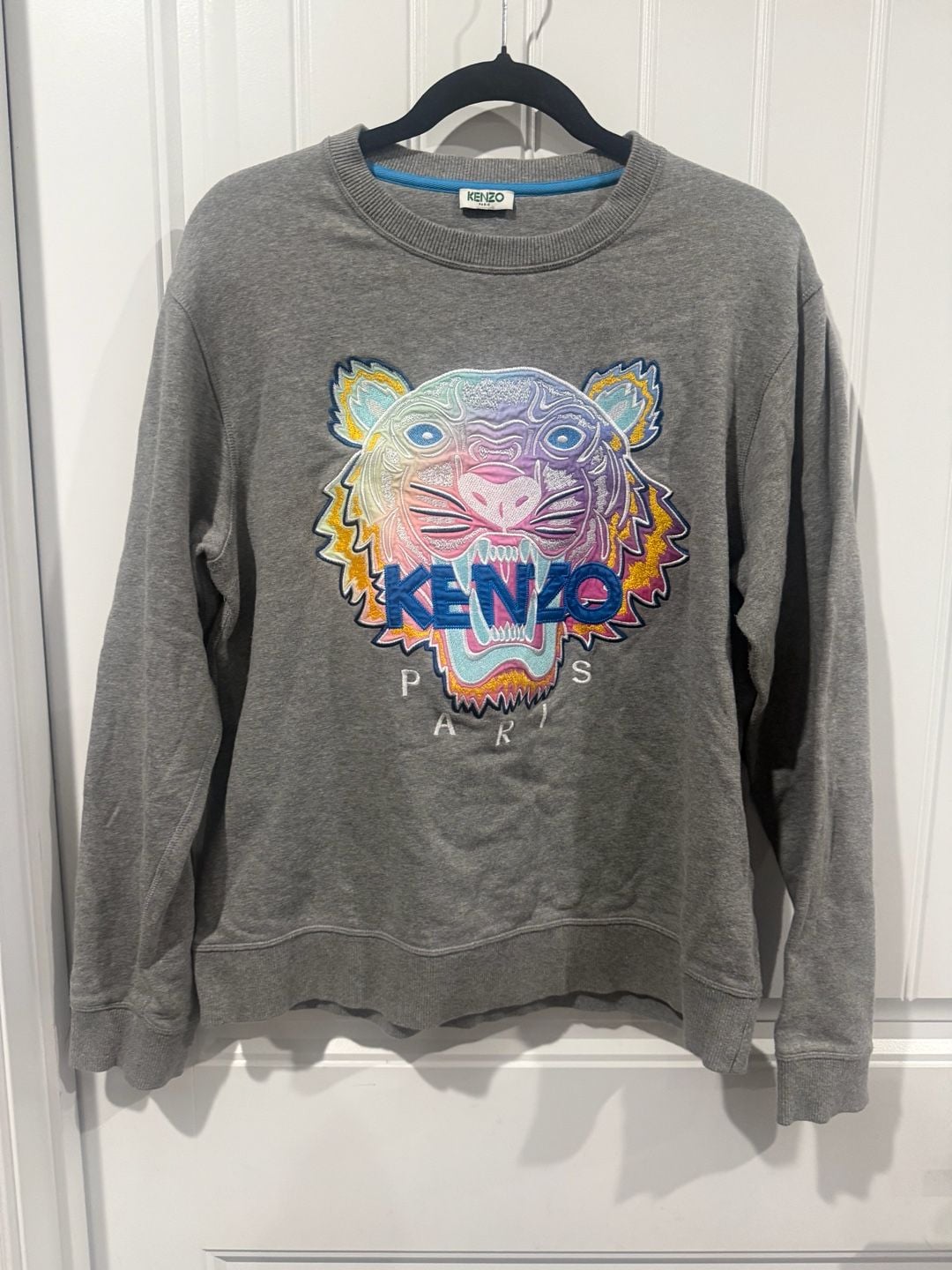 KENZO Paris Tiger Embroidered Sweatshirt Gray Multicolor Cotton Pullover 3