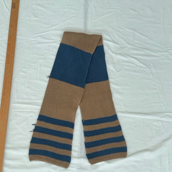 Vintage Striped Knit Scarf Brown Blue Winter