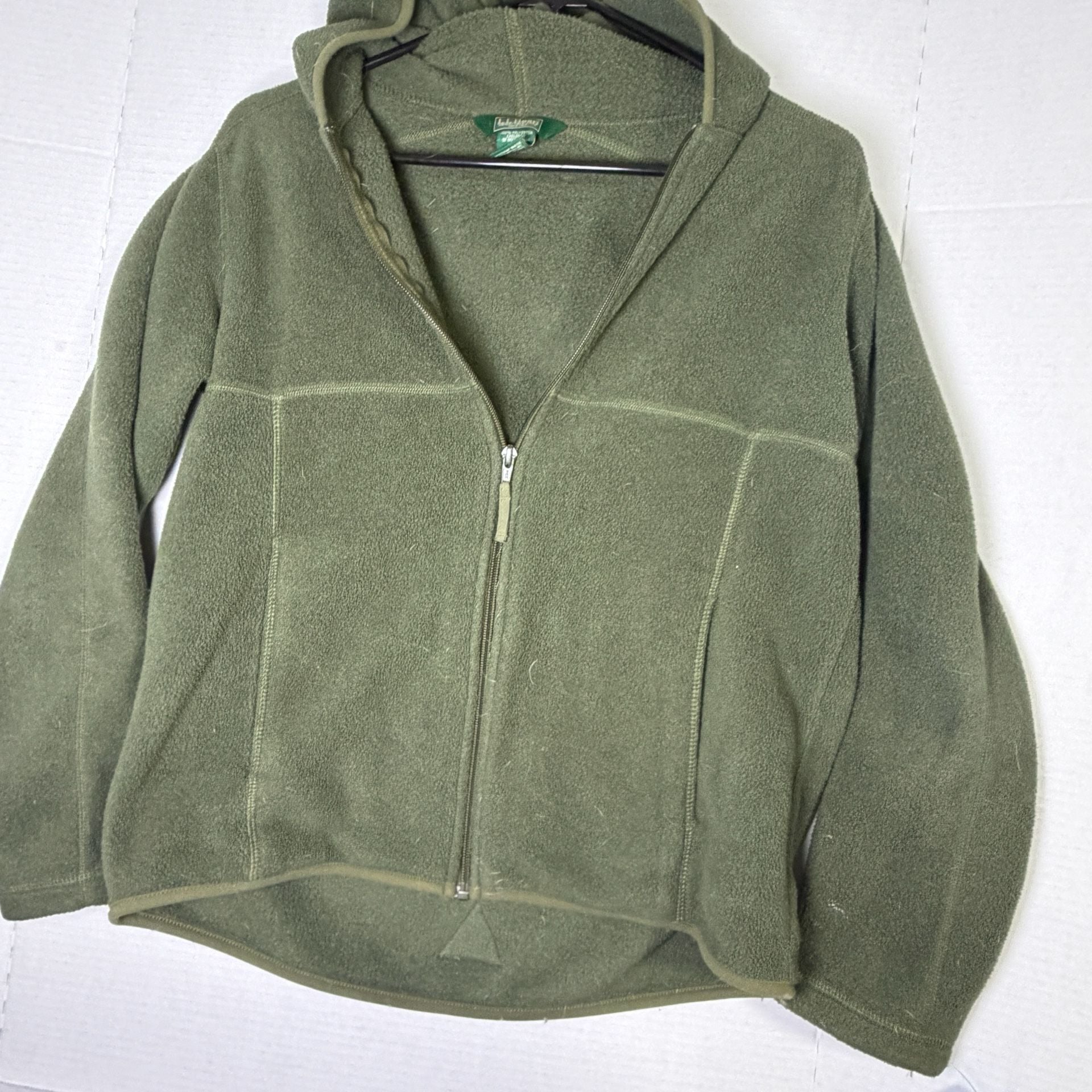 L.L.Bean Full Zip Hooded Fleece Jacket Size L 14/16 Green 2
