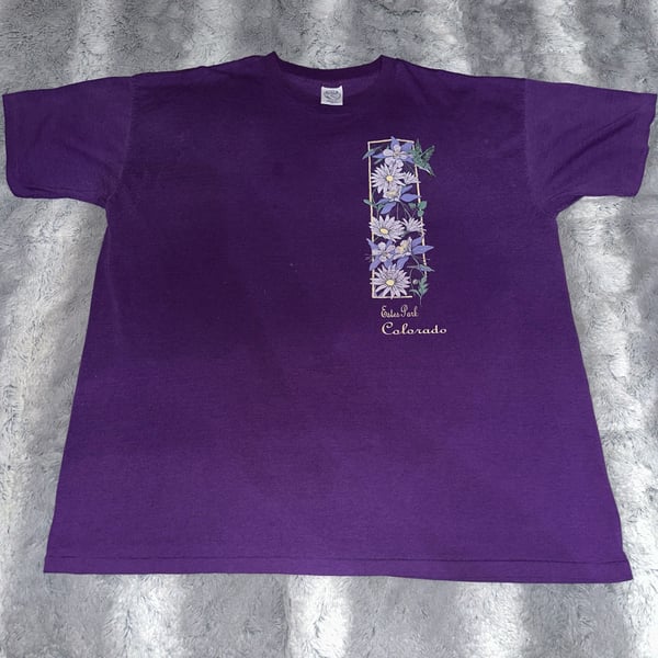 Vintage Estes Park Colorado Purple Flower Graphic T-Shirt SINGLE STITCH
