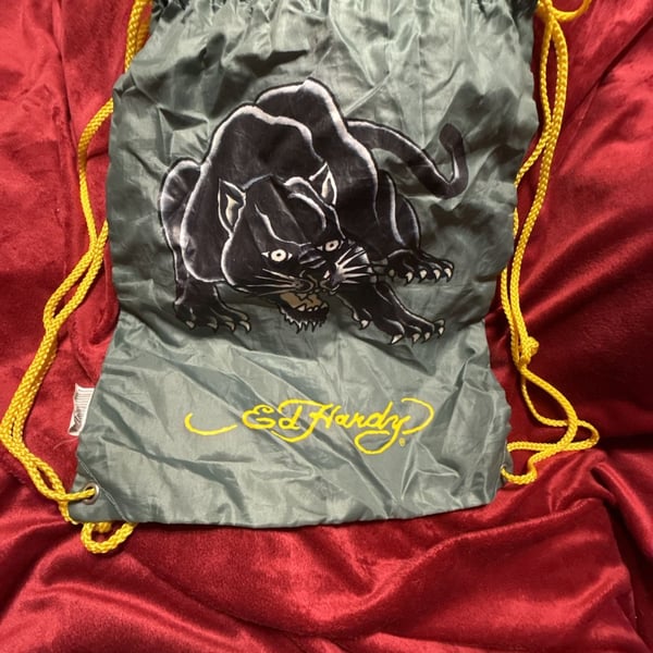 Ed Hardy Panther Drawstring Bag Green w/Yellow straps