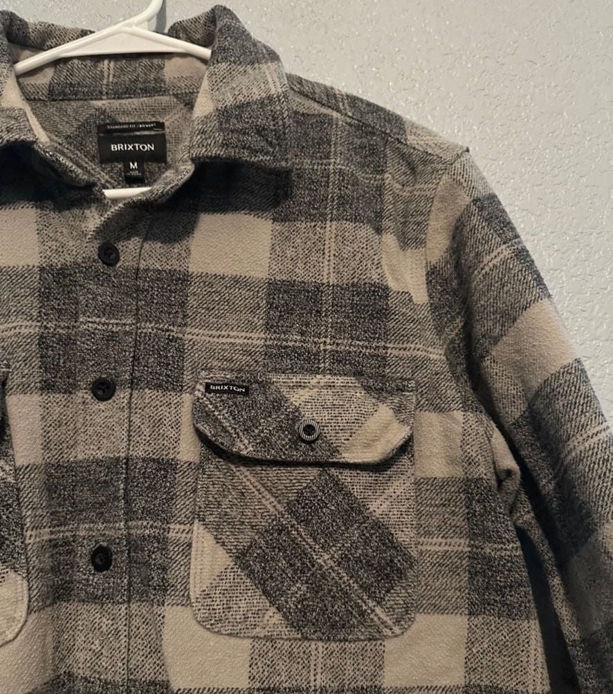 Brixton Bowery Heavyweight Flannel Size M Black Charcoal 7