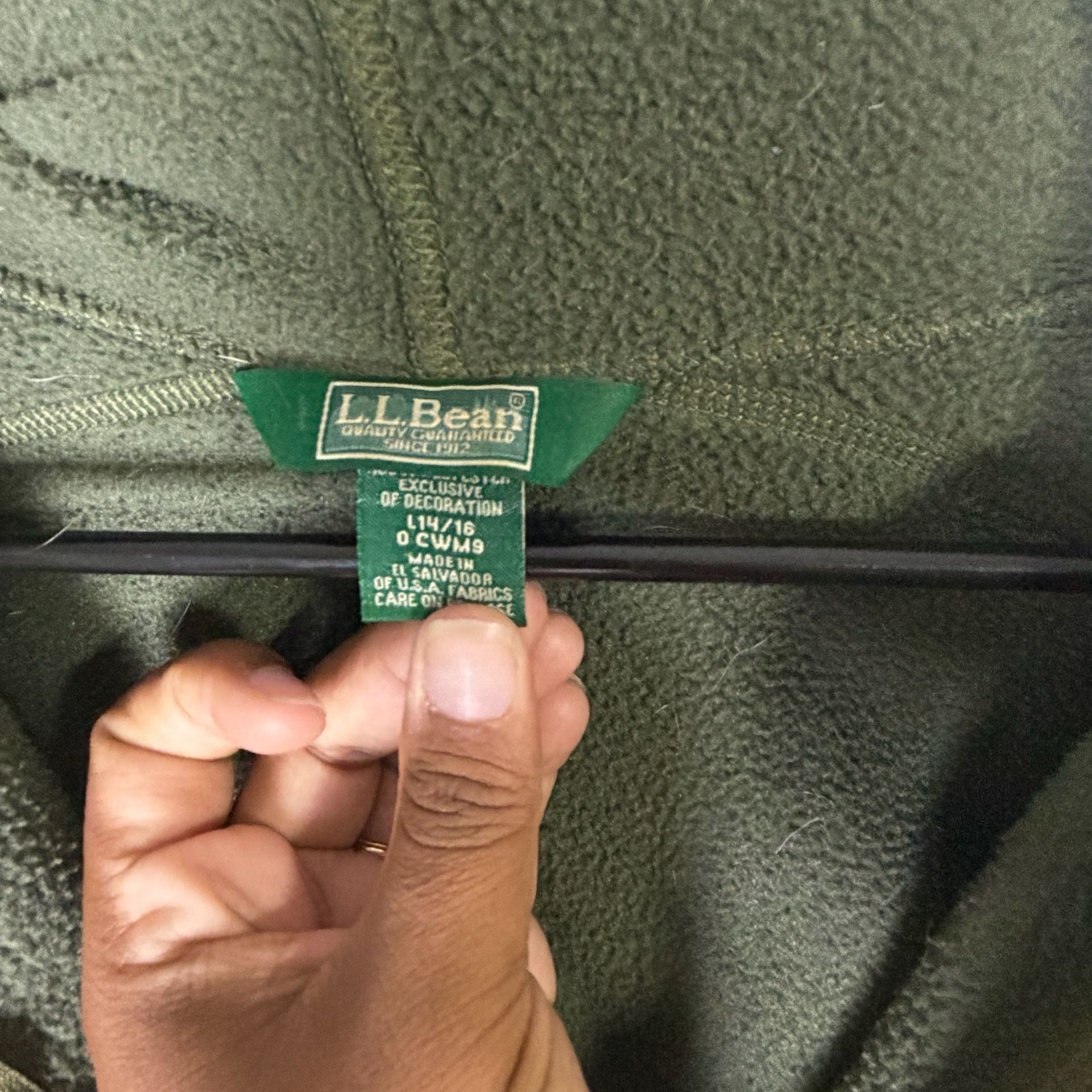 L.L.Bean Full Zip Hooded Fleece Jacket Size L 14/16 Green 3