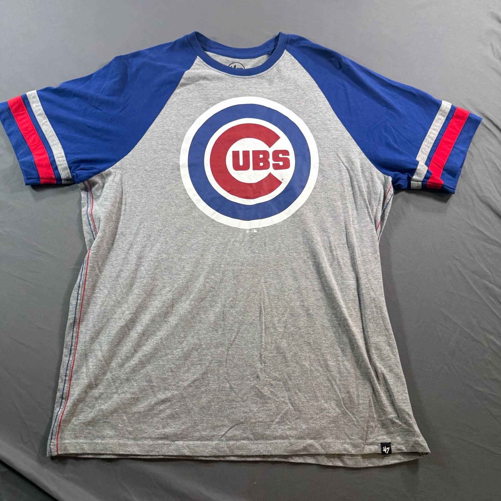47 Brand Chicago Cubs T-Shirt Size L Gray Royal Blue Raglan MLB 2
