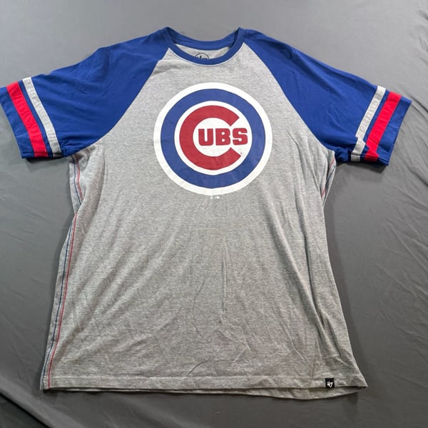 47 Brand Chicago Cubs T-Shirt Size L Gray Royal Blue Raglan MLB