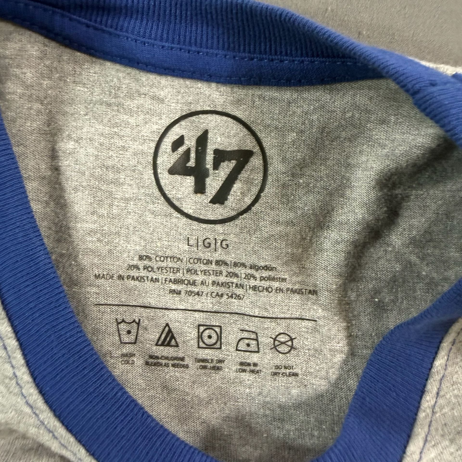 47 Brand Chicago Cubs T-Shirt Size L Gray Royal Blue Raglan MLB 3
