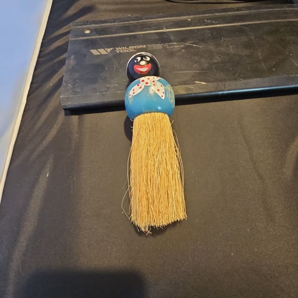 Vintage Hand Painted Wooden Figural Doll Whisk Broom Blue