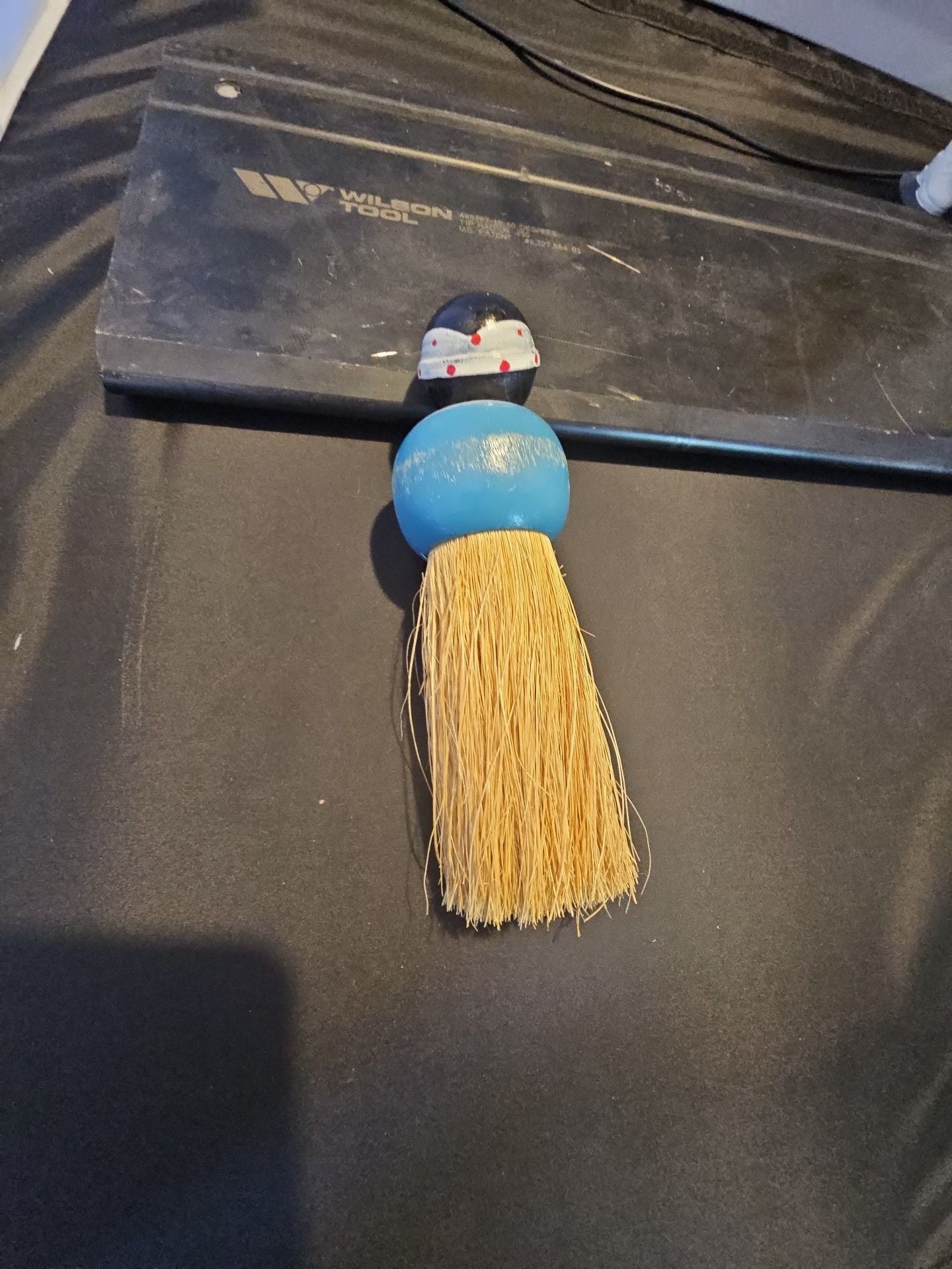 Vintage Hand Painted Wooden Figural Doll Whisk Broom Blue 3