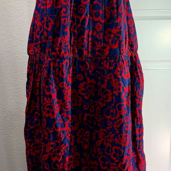 Sundry Strapless Maxi Dress Size 1 Red Blue Aloha Floral Smocked Tiered