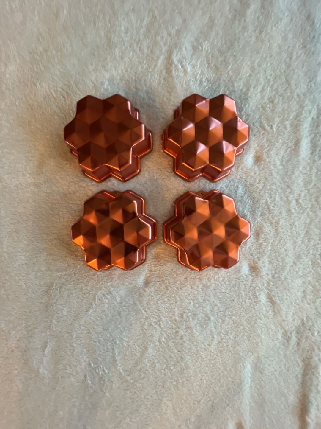 Copper Tone Geometric Star Honeycomb Mini Cake Pans Set of 4 2