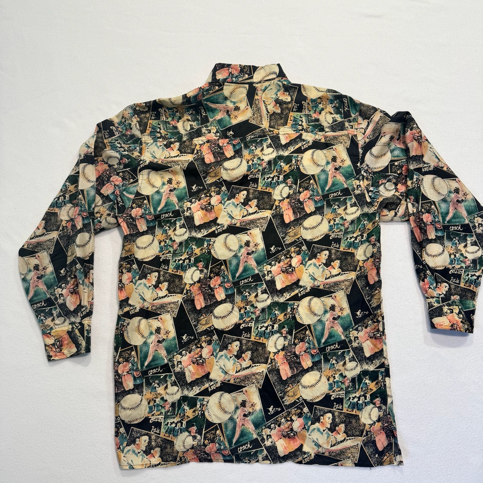 Robert Stock Vintage 90s Men’s Medium 100% Silk Baseball Print  8