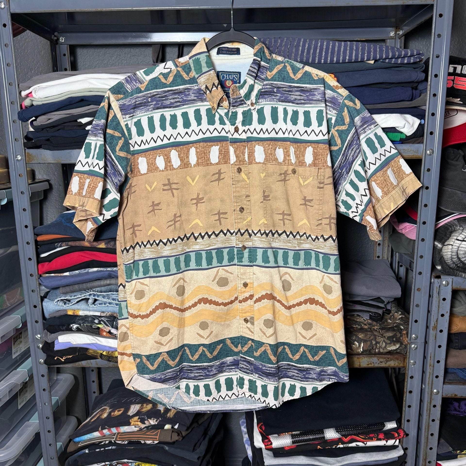 Chaps Ralph Lauren Short Sleeve Geometric Print Button Down Shirt Medium 2