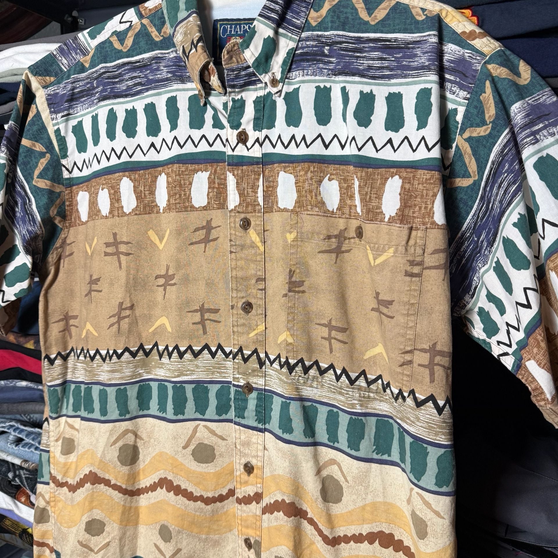 Chaps Ralph Lauren Short Sleeve Geometric Print Button Down Shirt Medium 3