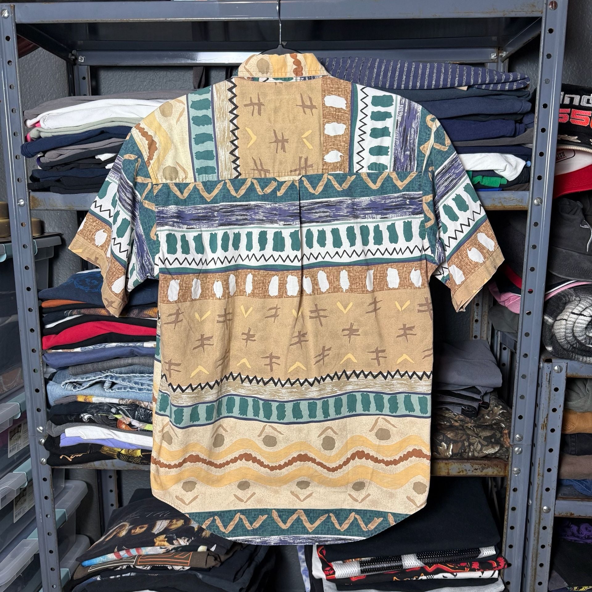 Chaps Ralph Lauren Short Sleeve Geometric Print Button Down Shirt Medium 5