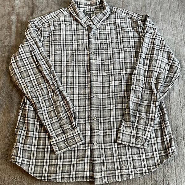 Eddie Bauer Flannel Shirt Mens Large Gray Plaid Long Sleeve Button Down Outdoors