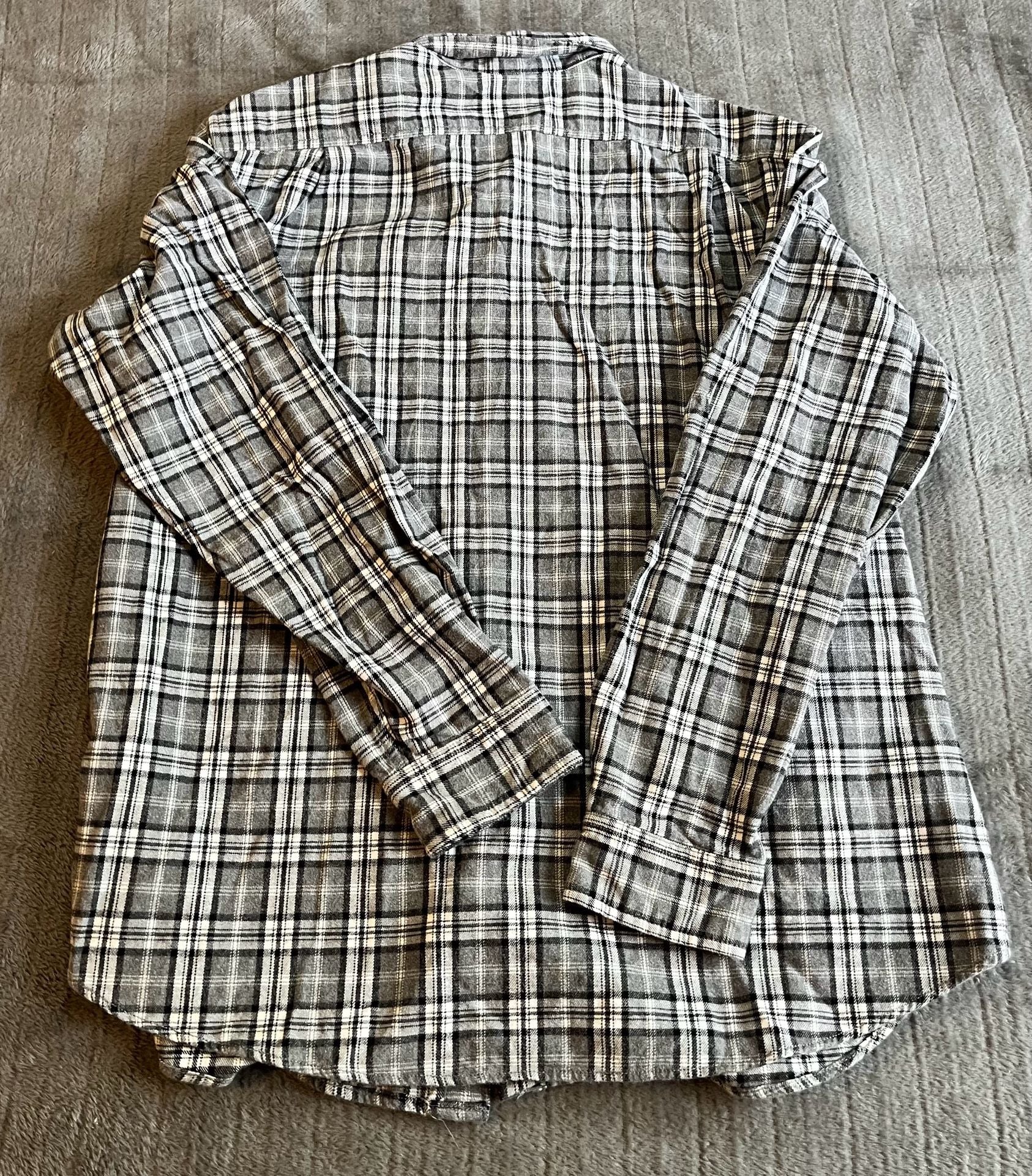 Eddie Bauer Flannel Shirt Mens Large Gray Plaid Long Sleeve Button Down Outdoors 8