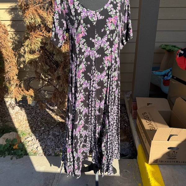 Vintage Broadway Star Floral Maxi Dress Size S Black Rayon