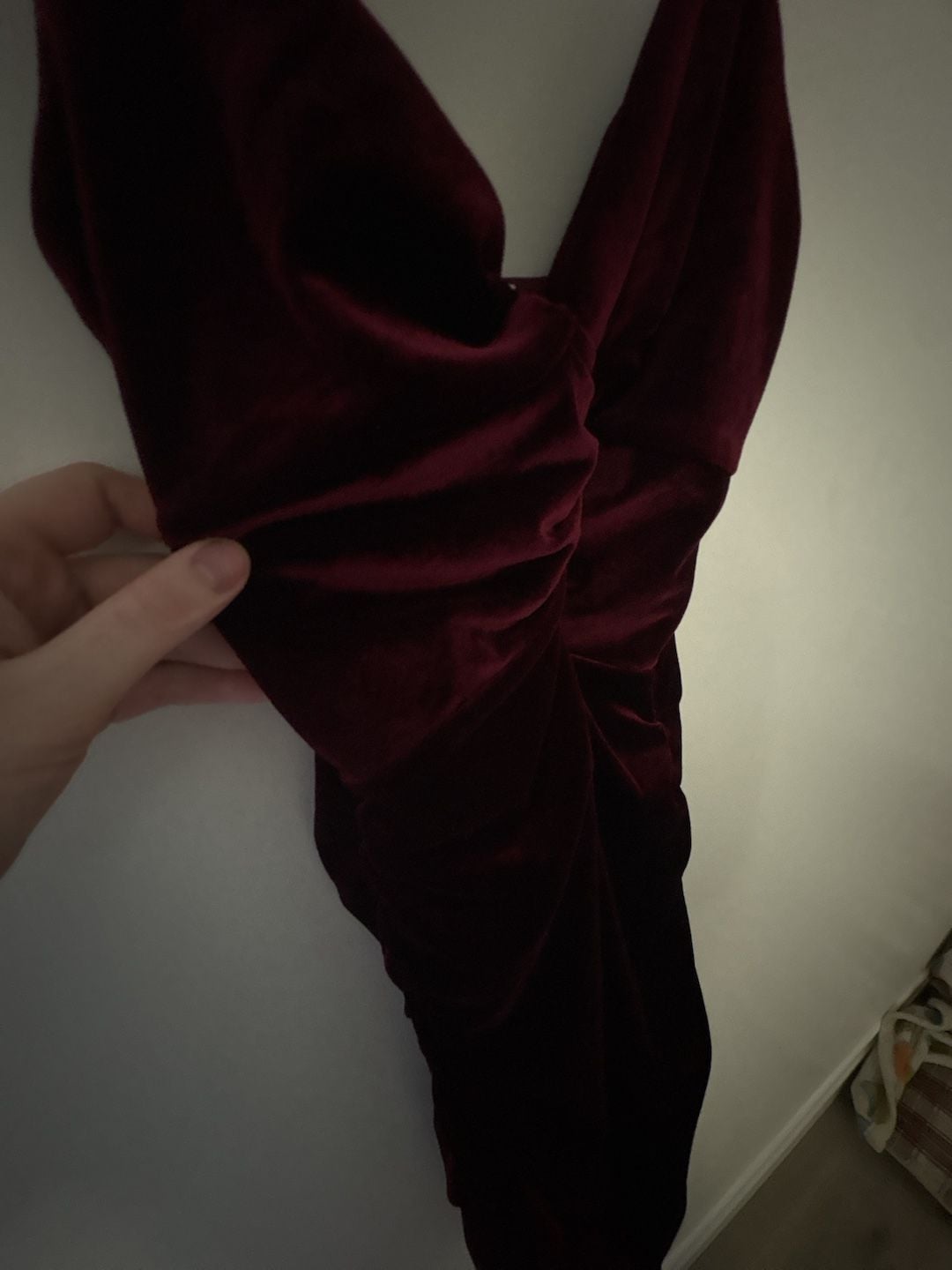 Lucy In The Sky Talia Front Twist Mini Dress in Wine Velvet Sz Small 6