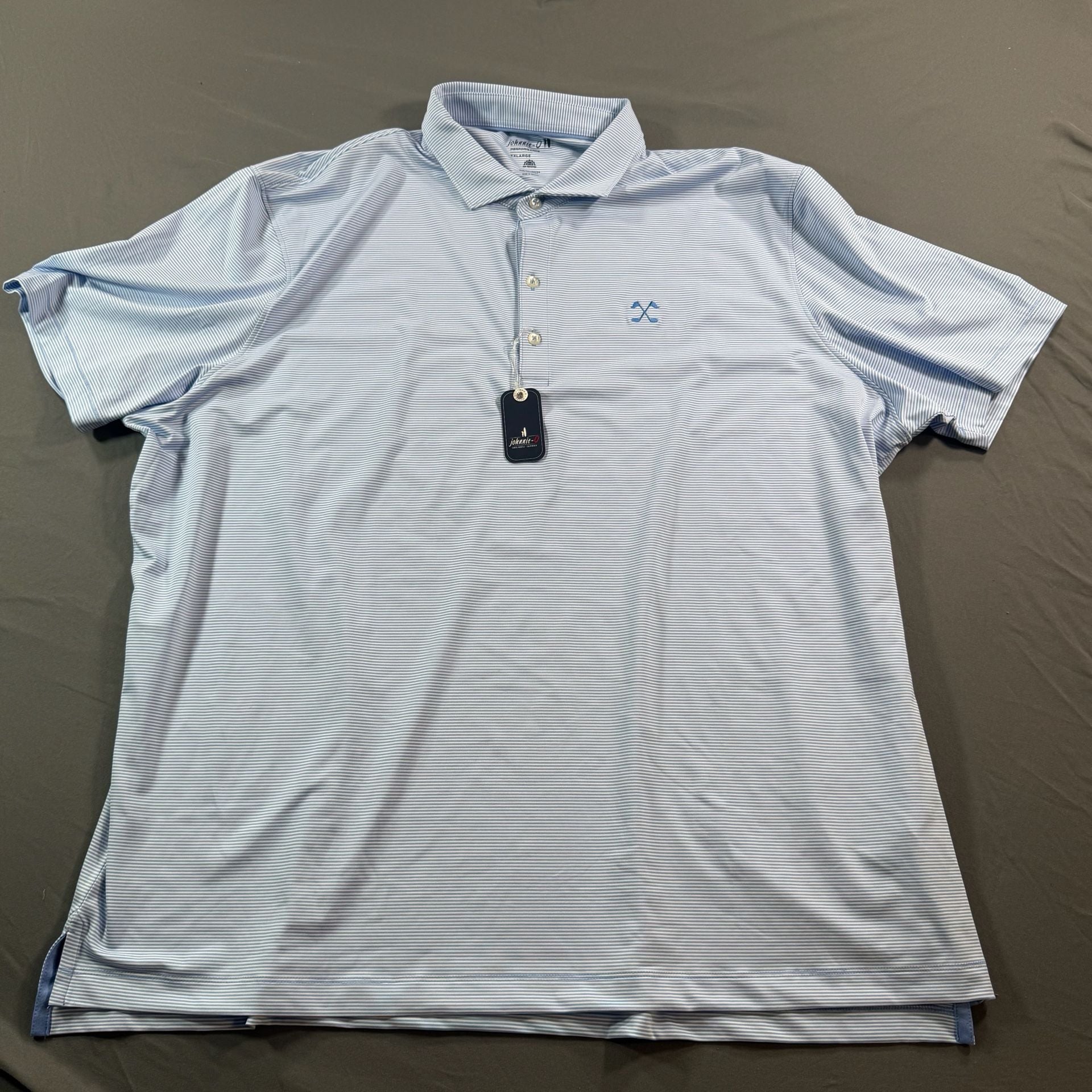 Johnnie-O Lyndonn Performance Polo Men’s XXL Blue White Stripe Golf UPF 50 2