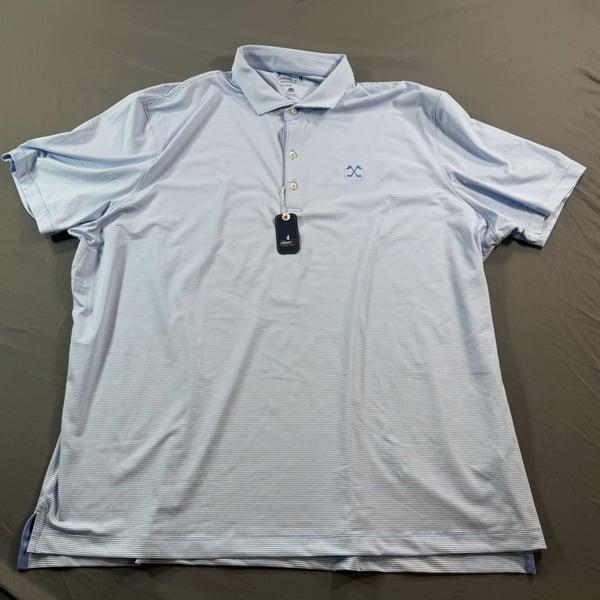 Johnnie-O Lyndonn Performance Polo Men’s XXL Blue White Stripe Golf UPF 50