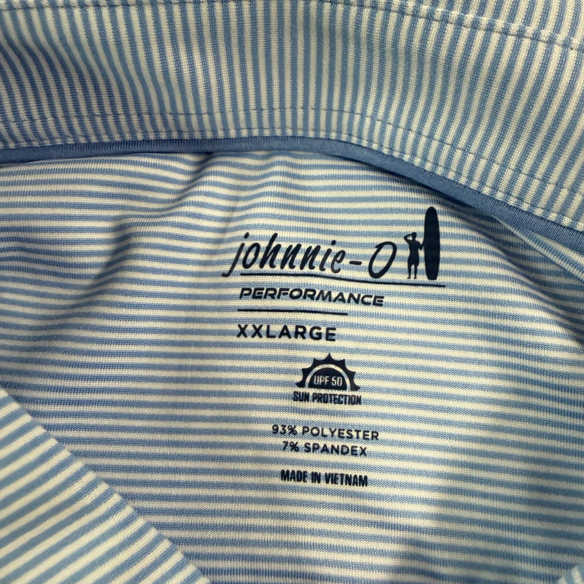 Johnnie-O Lyndonn Performance Polo Men’s XXL Blue White Stripe Golf UPF 50 5