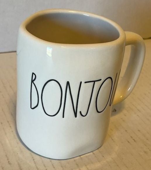 Rae Dunn BONJOUR Coffee Mug Ceramic White Black 2