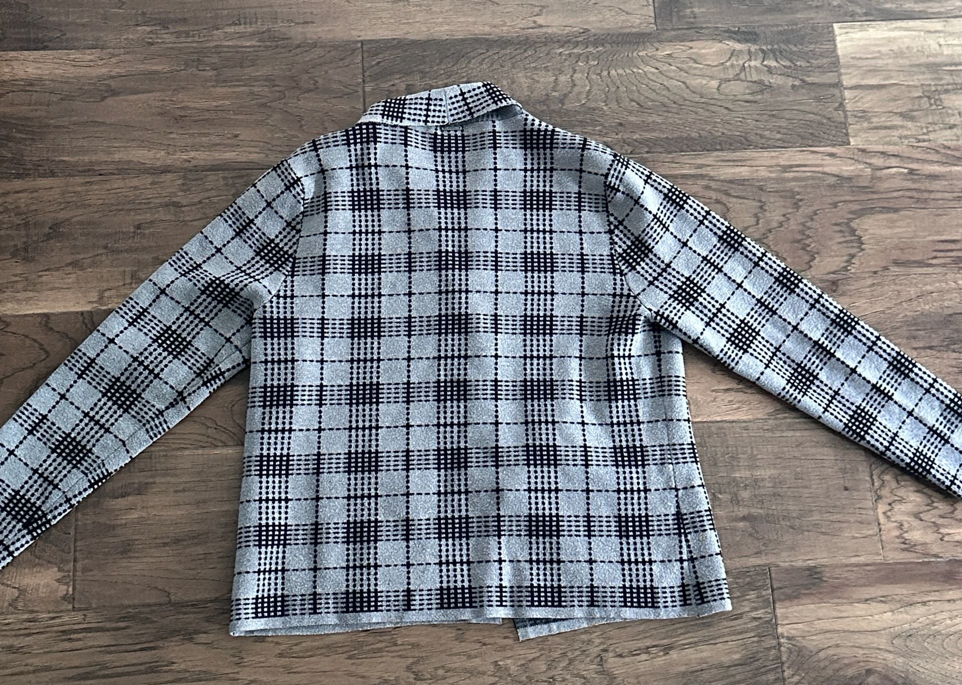 Sioni Plaid Cardigan Size XL Grey Black Open Front Pockets 7