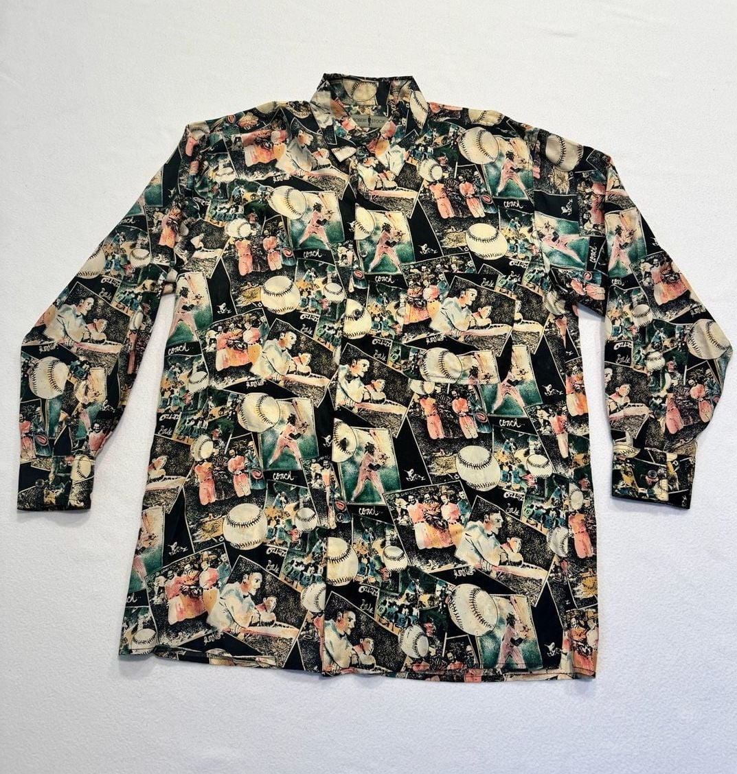 Robert Stock Vintage 90s Men’s Medium 100% Silk Baseball Print  11