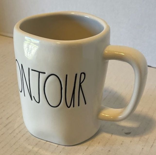 Rae Dunn BONJOUR Coffee Mug Ceramic White Black 4