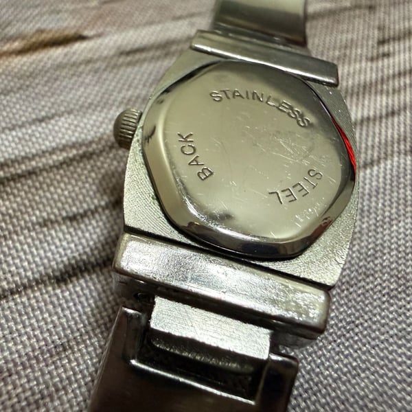 Stainless Steel Quartz Analog Link Bracelet Watch w sliding-face-cover