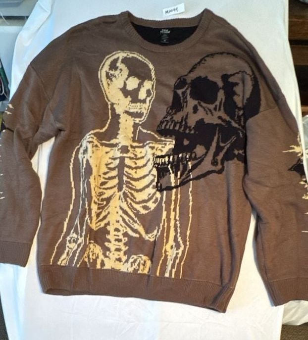 Social Collision Skeleton Knit Sweater Size 3X Brown Skull Graphic 2