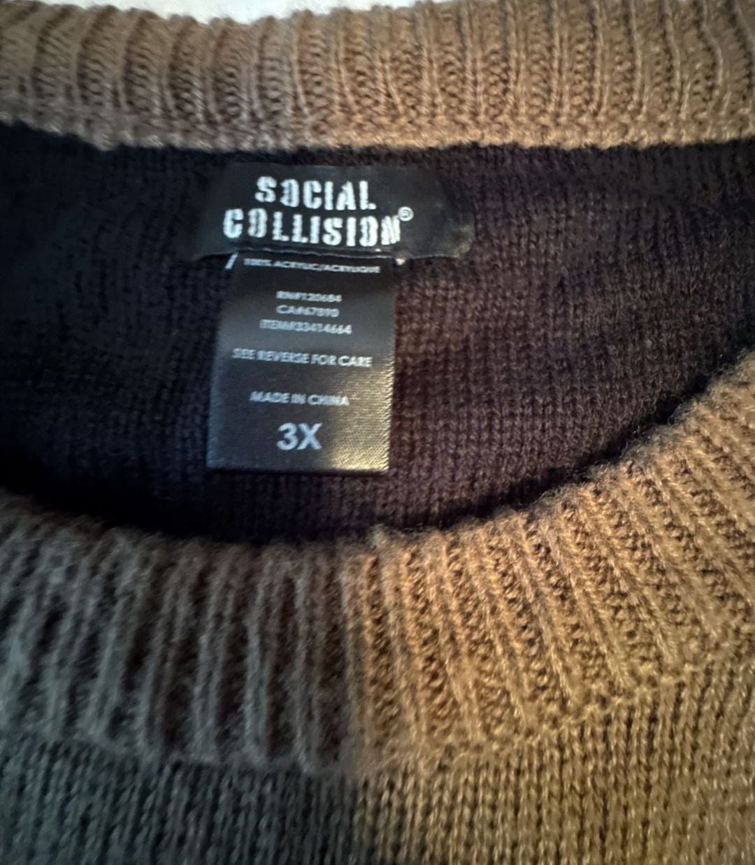 Social Collision Skeleton Knit Sweater Size 3X Brown Skull Graphic 3