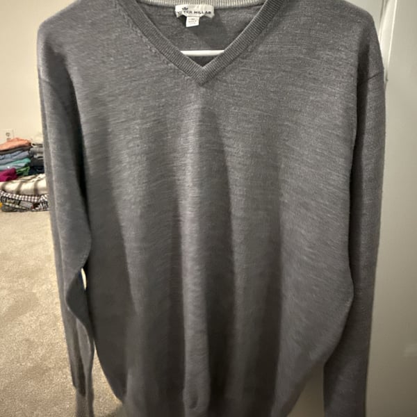 Peter Millar V-Neck Sweater Size M Gray Merino Wool Silk