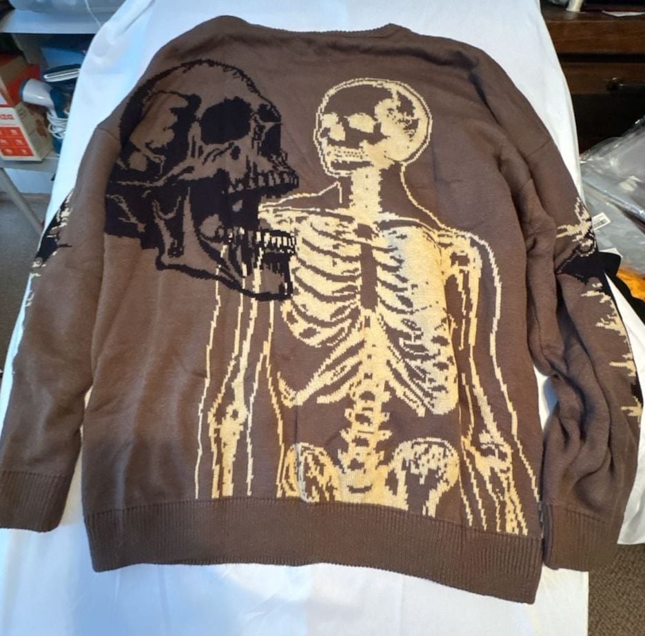 Social Collision Skeleton Knit Sweater Size 3X Brown Skull Graphic 6