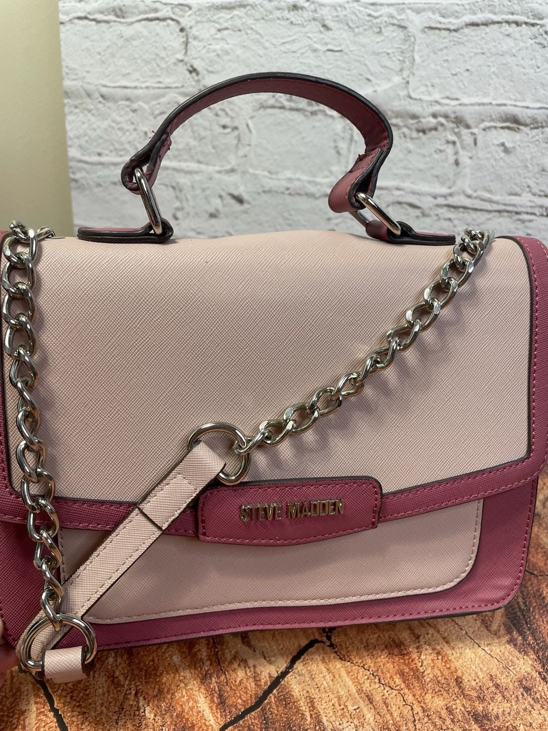 Steve Madden Crossbody Satchel Handbag Pink Top Handle Bag 5