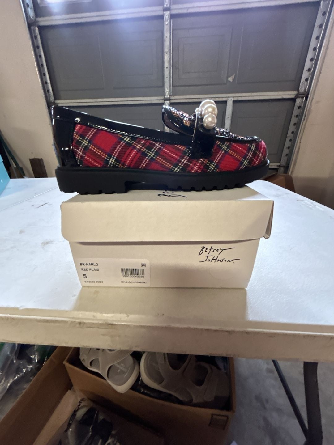 Betsey Johnson Harlo Loafer Size 5 Red Plaid Platform 4