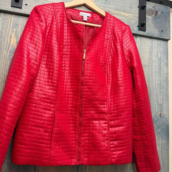 Kim Rogers Red Quilted Faux Leather Jacket