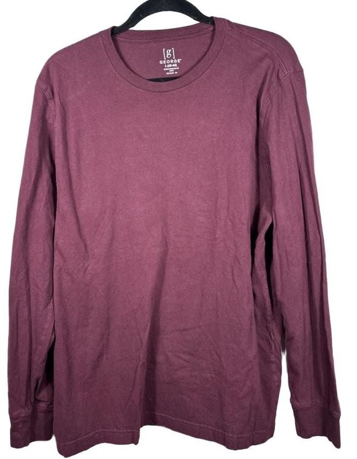 George Long Sleeve Crew Neck T-Shirt Size L Burgundy 2
