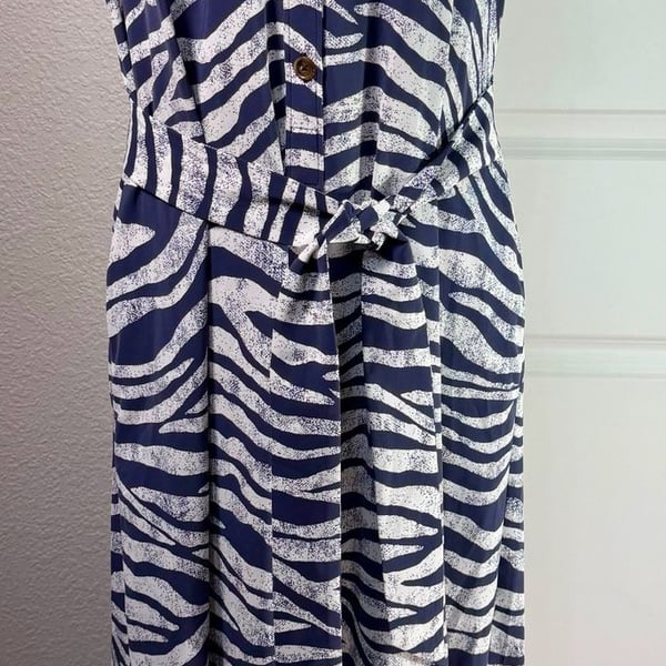 Chico's Zebra Print Shirtdress Size 0 4/6 Navy White Sleeveless Belted Midi