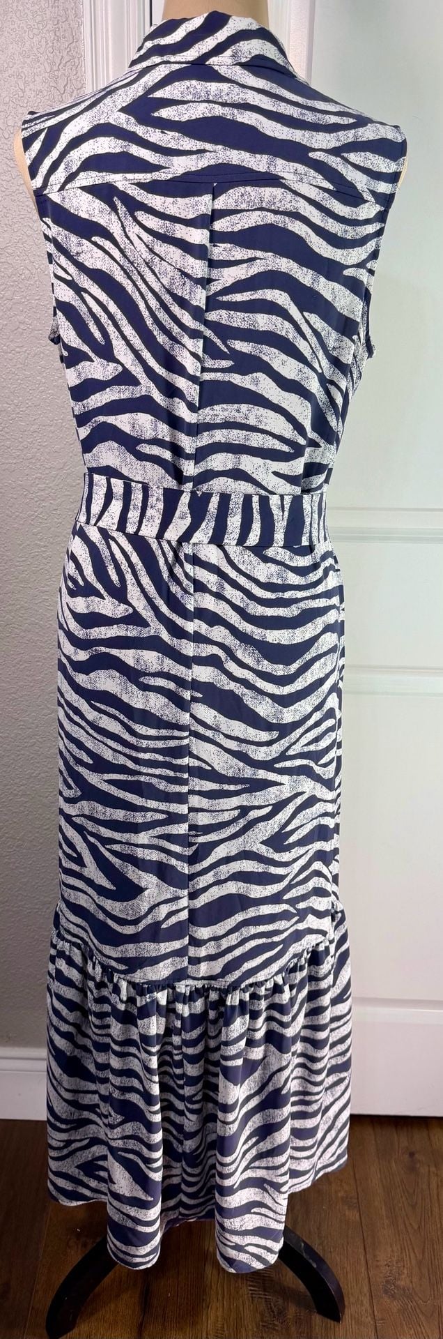 Chico's Zebra Print Shirtdress Size 0 4/6 Navy White Sleeveless Belted Midi 7
