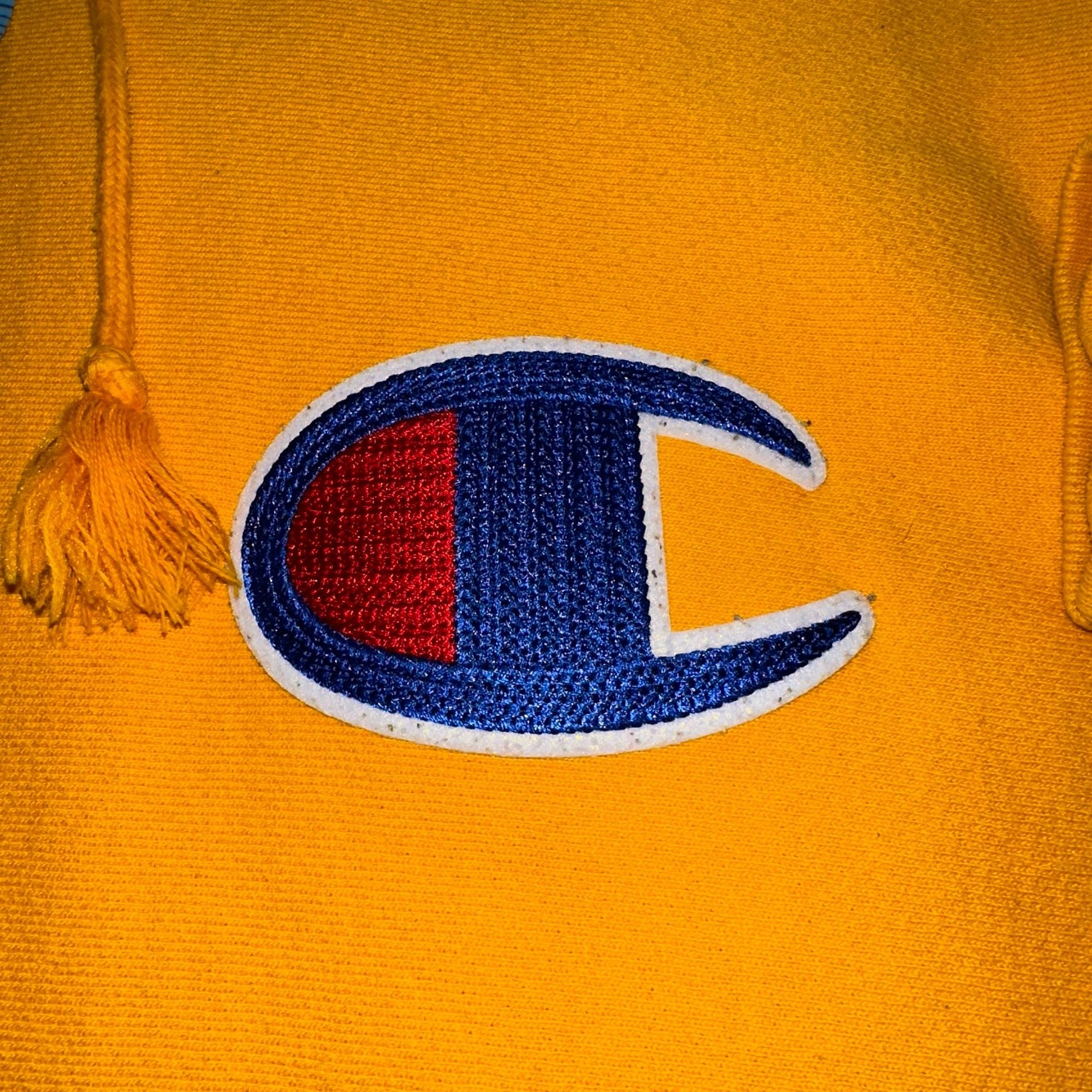Champion Reverse Weave Big C Logo Yellow Hoodie 7