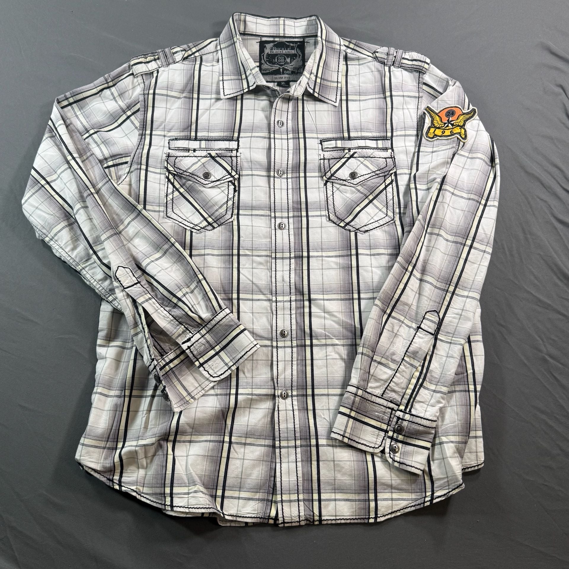 Buckle Black Label No 048 Men’s XL Plaid Western Shirt Embroidered Y2K 2
