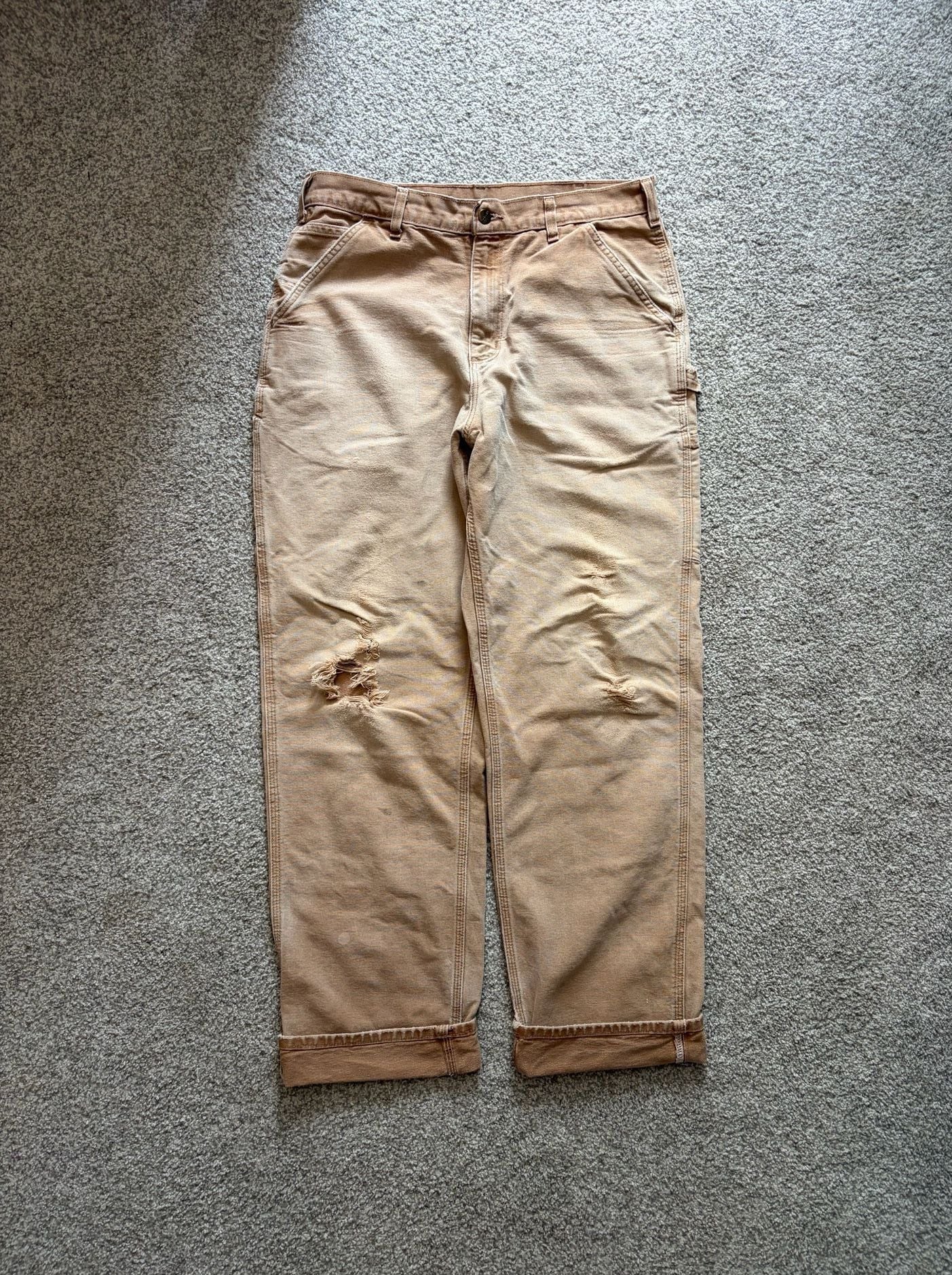 Carhartt Carpenter Pants Tan Canvas Workwear 4