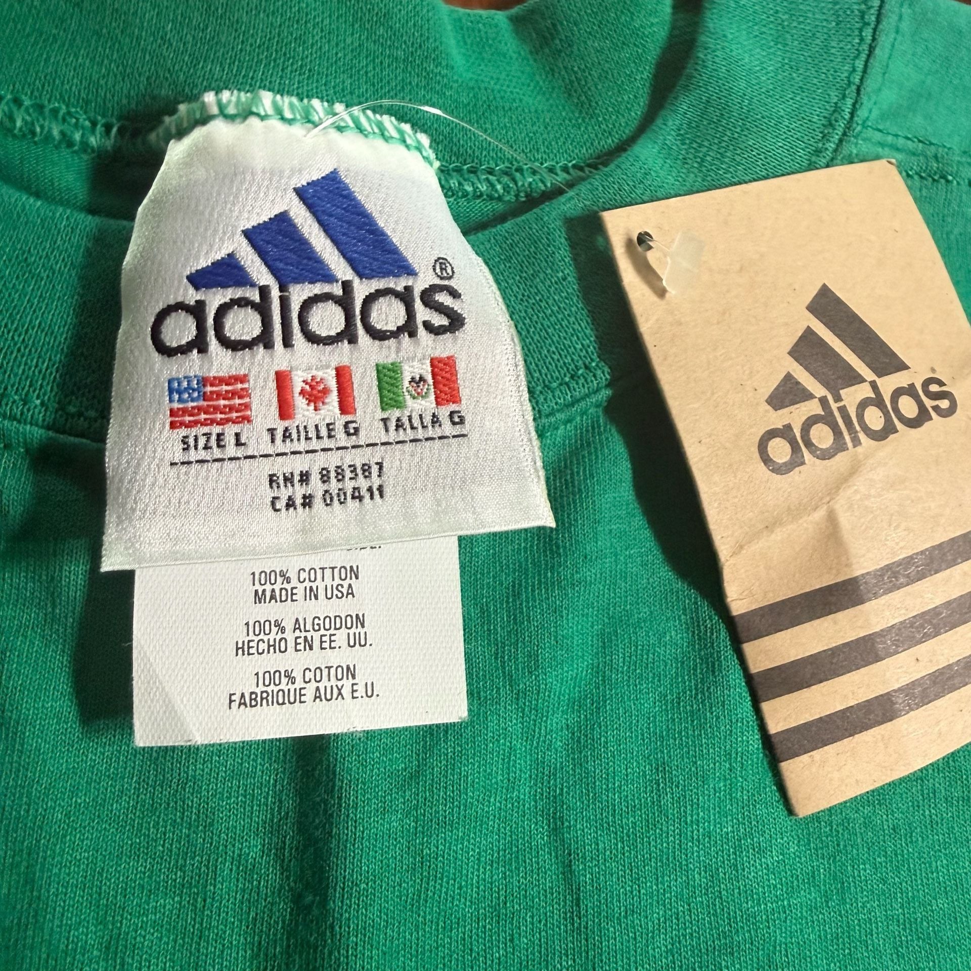 Adidas Vintage 90s T-Shirt Size L Green Cotton Made In USA 3