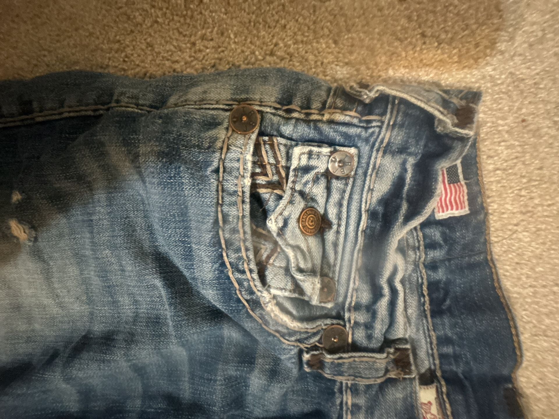True Religion Denim Shorts Size 33 Distressed Jorts Blue 3