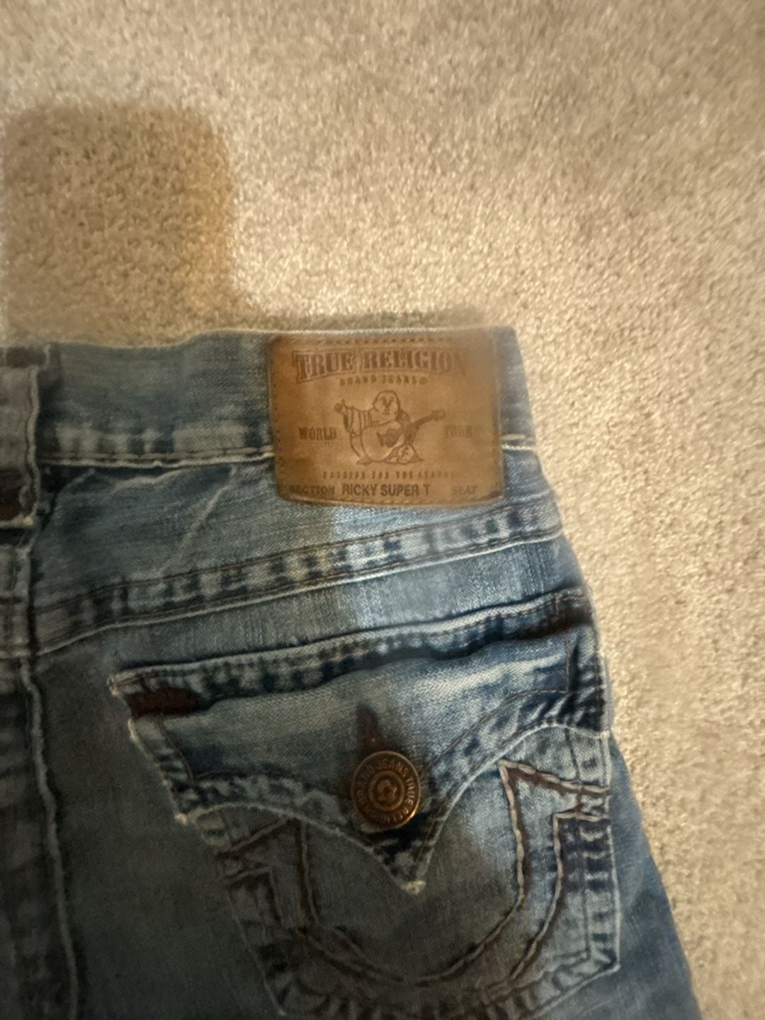 True Religion Denim Shorts Size 33 Distressed Jorts Blue 8